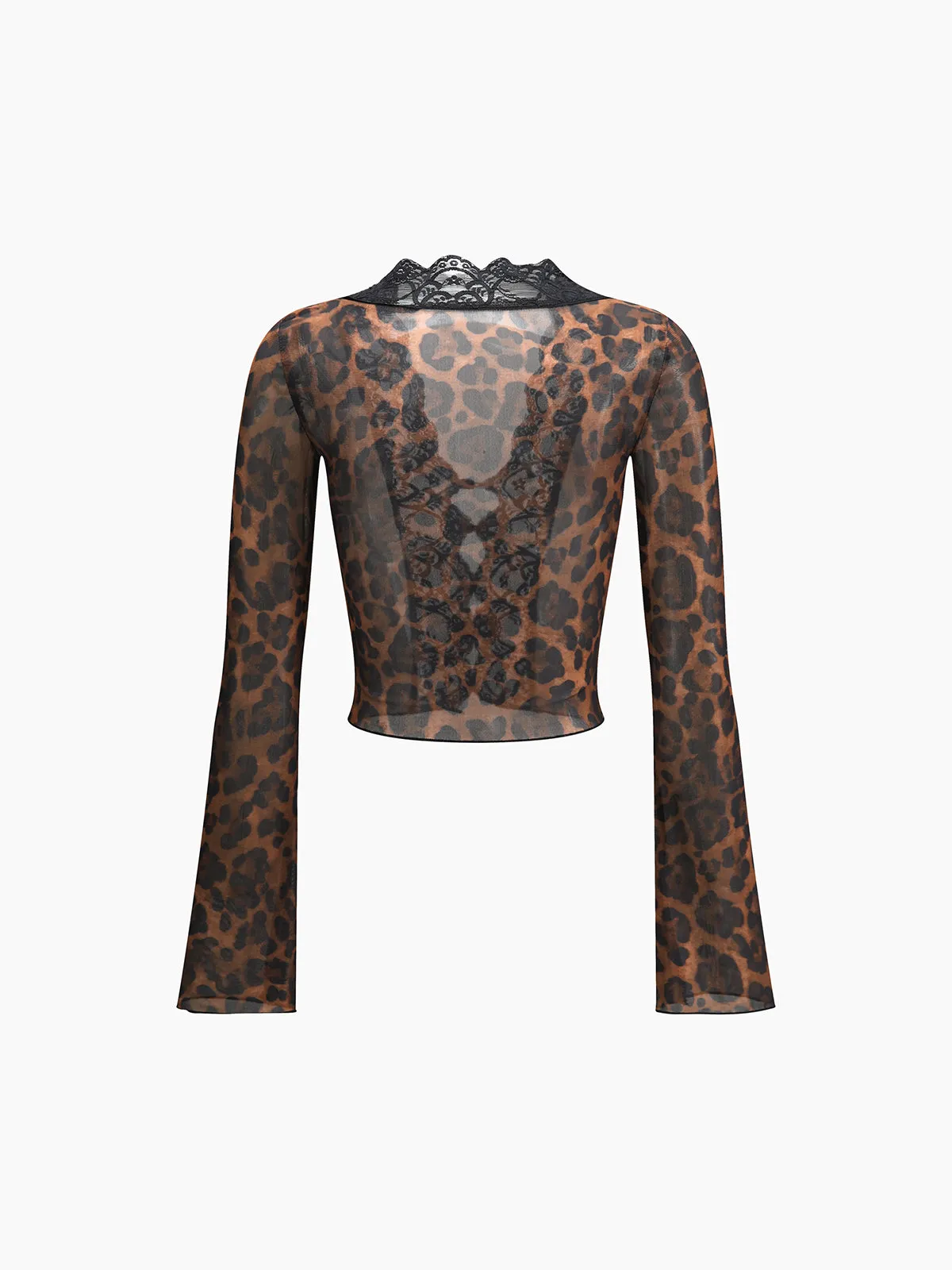 Leopard Print Long Sleeve Lace Trim Blouse sold by COMMENSE product image thumbnail 3