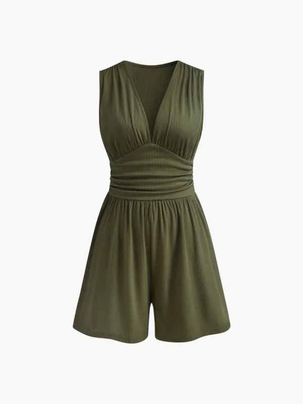Sleeveless V-Neck Ribbed Jumpsuit sold by COMMENSE