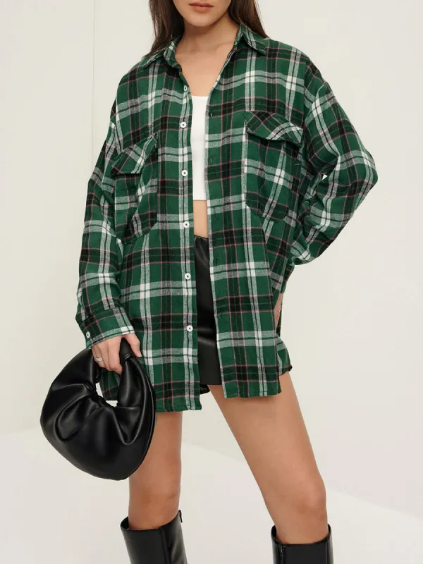 Retro Plaid Lapel Pockets Shirt sold by COMMENSE