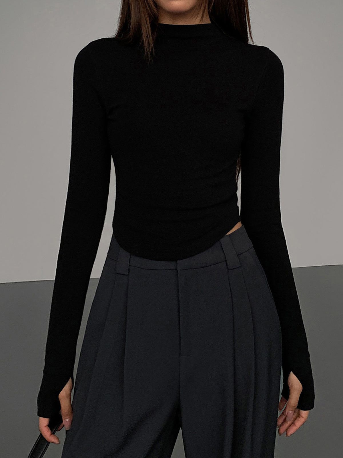 Long Sleeve Mock Neck Solid Crop Top sold by COMMENSE product image thumbnail 2