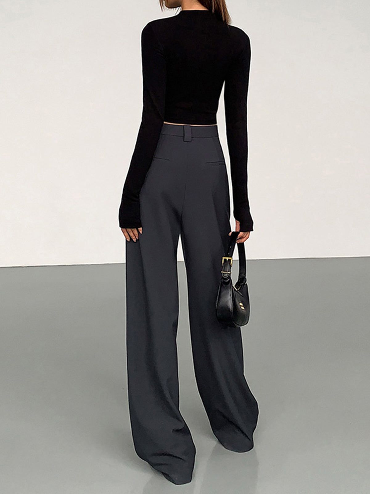 Long Sleeve Mock Neck Solid Crop Top sold by COMMENSE product image thumbnail 4