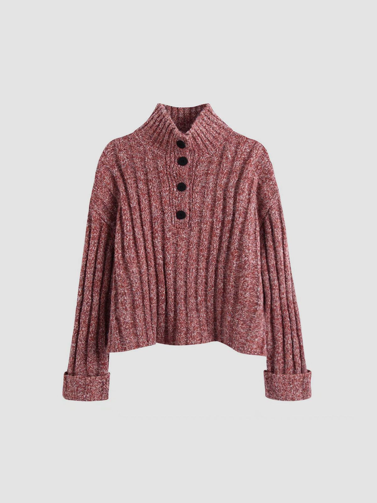 Rib Mockneck Button Sweater sold by COMMENSE