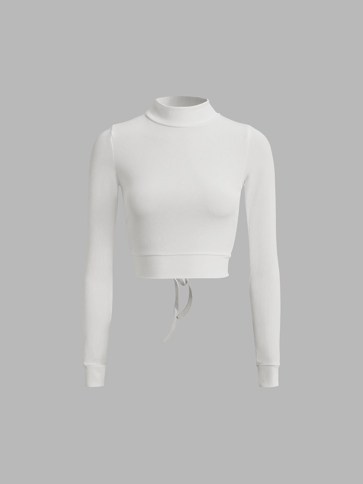Mockneck Tie Open Back Crop Shirt sold by COMMENSE product image thumbnail 2
