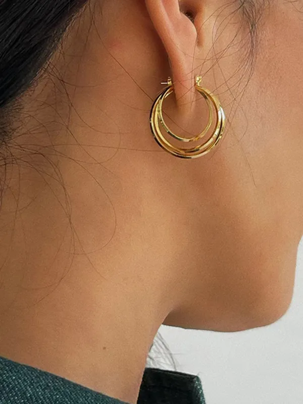 Triple Layered Golden Hoop Earrings sold by COMMENSE