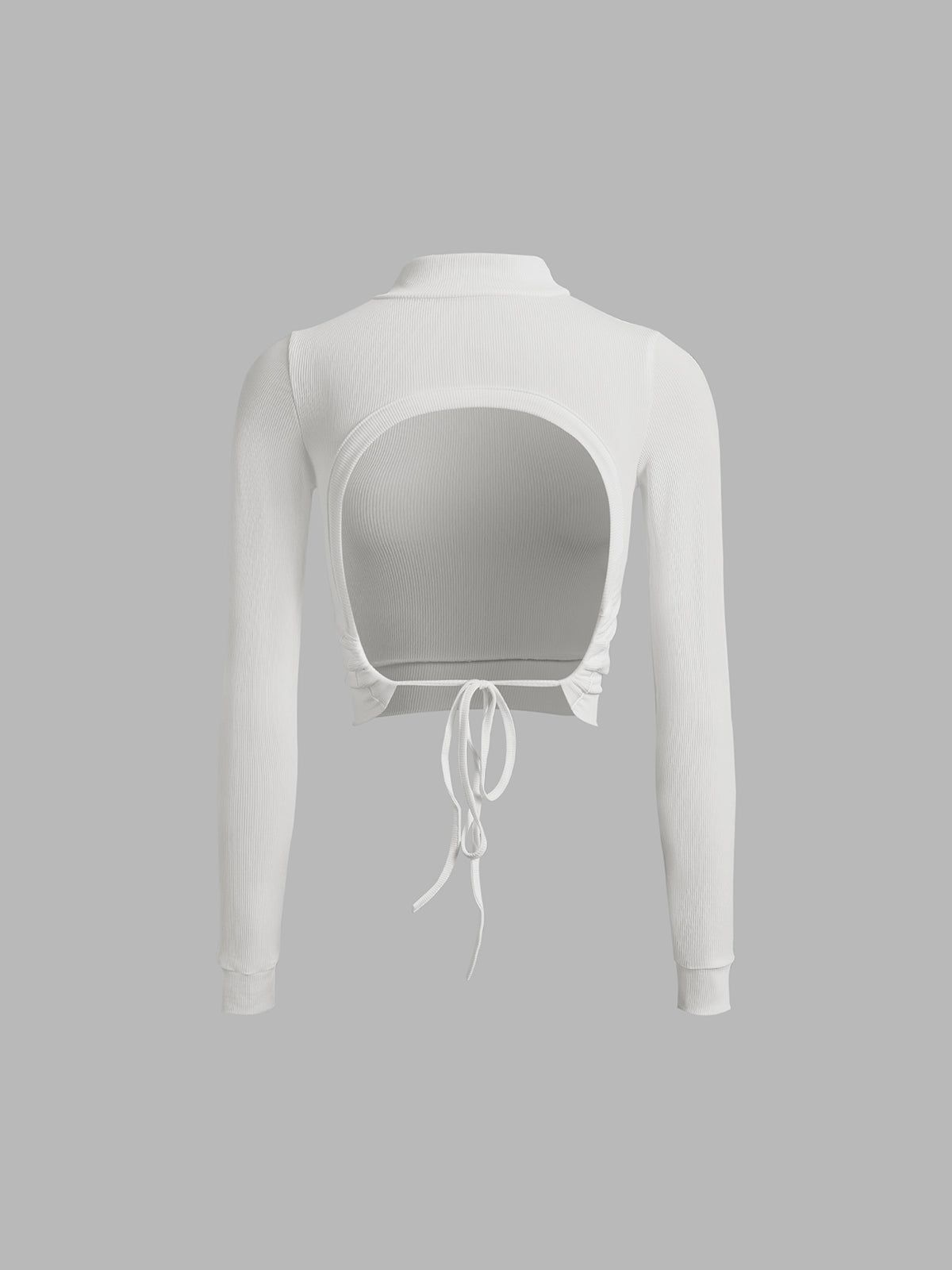 Mockneck Tie Open Back Crop Shirt sold by COMMENSE product image thumbnail 3