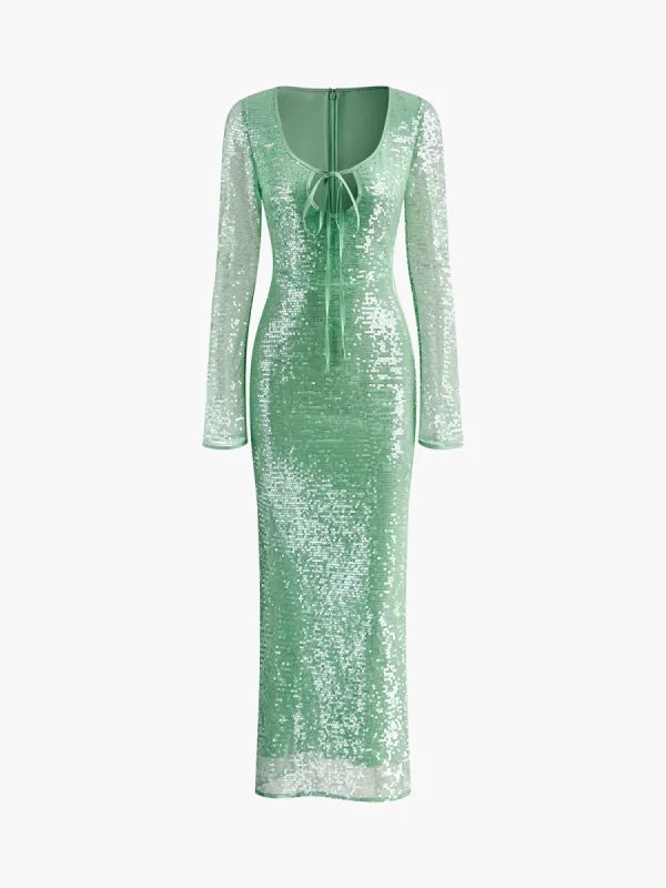 V-Neck Lace Up Sequins Dress sold by COMMENSE