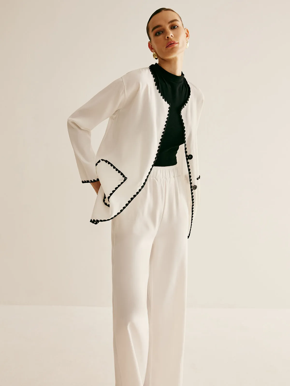 Leisure Embroidered Trim Wide-Leg Pants Set sold by COMMENSE product image thumbnail 5
