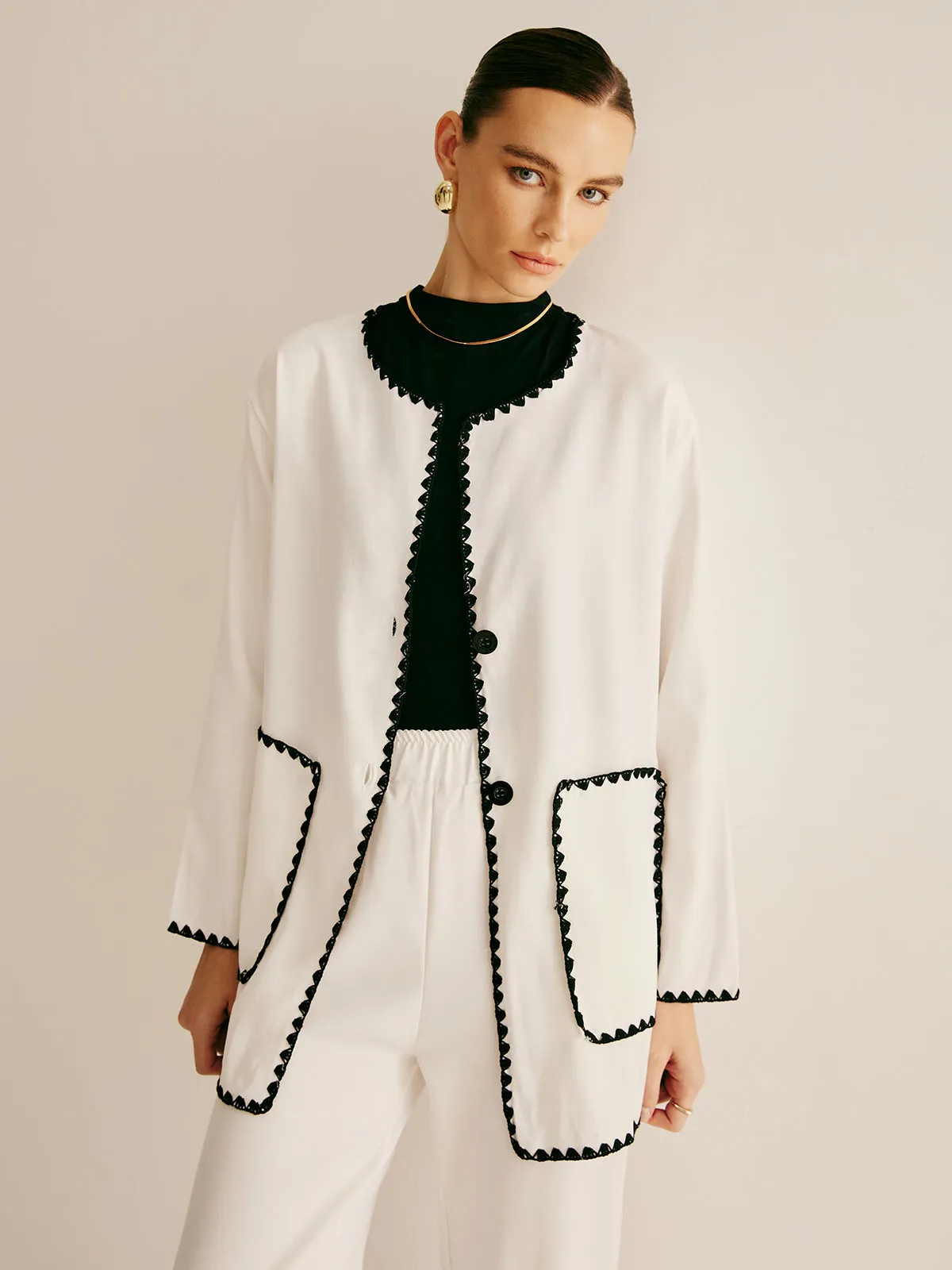 Leisure Embroidered Trim Wide-Leg Pants Set sold by COMMENSE product image thumbnail 2
