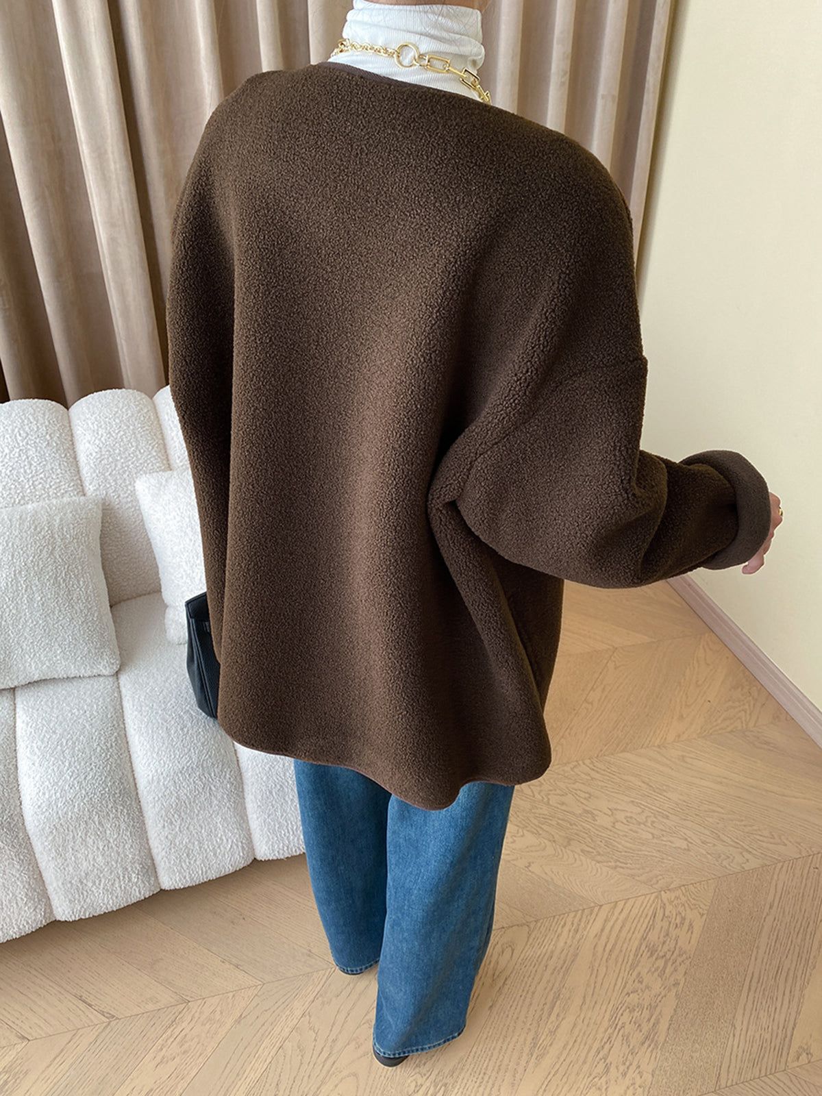 Patchwork Button-down Fleece Jacket sold by COMMENSE product image thumbnail 4