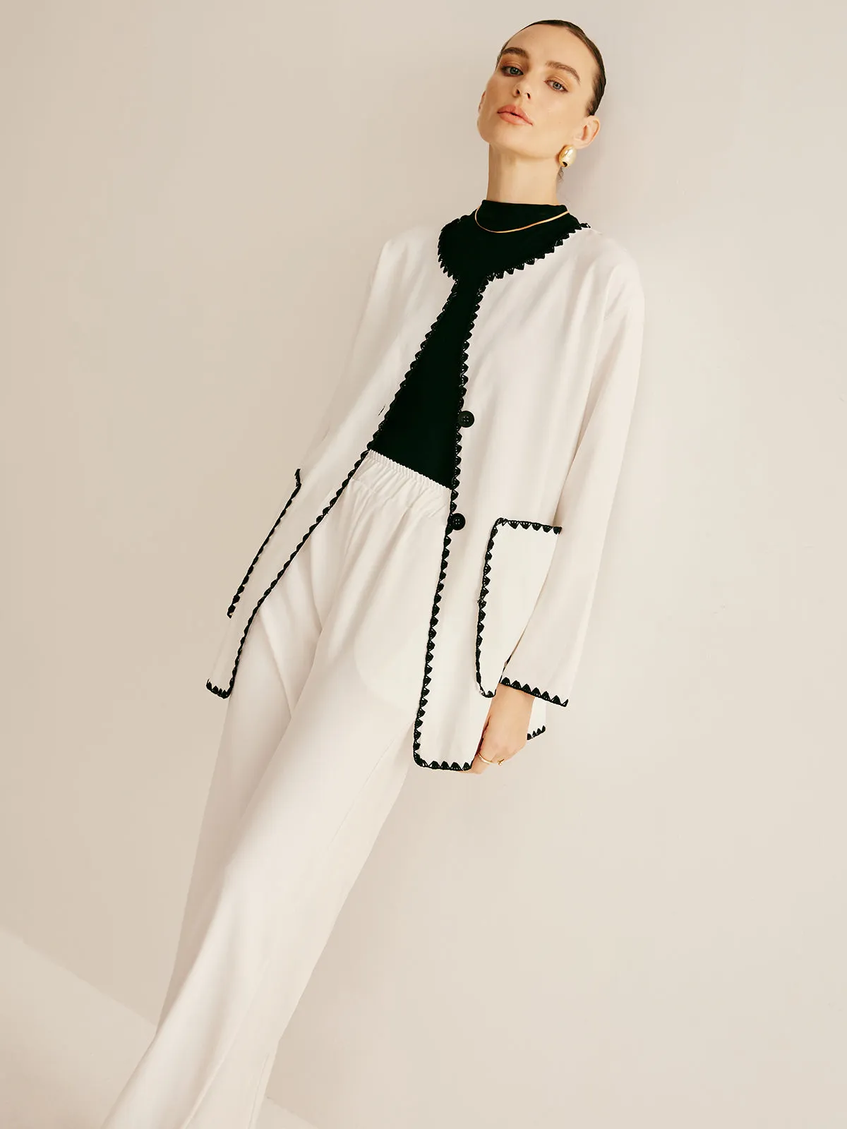 Leisure Embroidered Trim Wide-Leg Pants Set sold by COMMENSE product image thumbnail 3