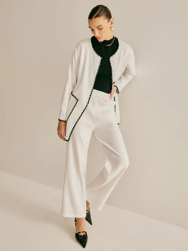 Leisure Embroidered Trim Wide-Leg Pants Set made by COMMENSE