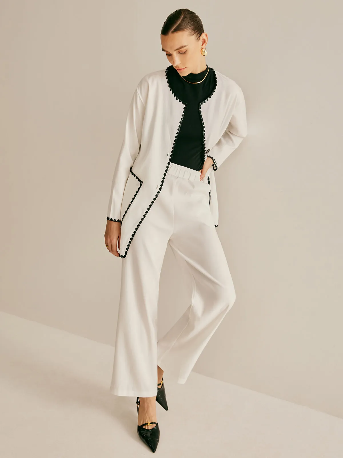 Leisure Embroidered Trim Wide-Leg Pants Set sold by COMMENSE