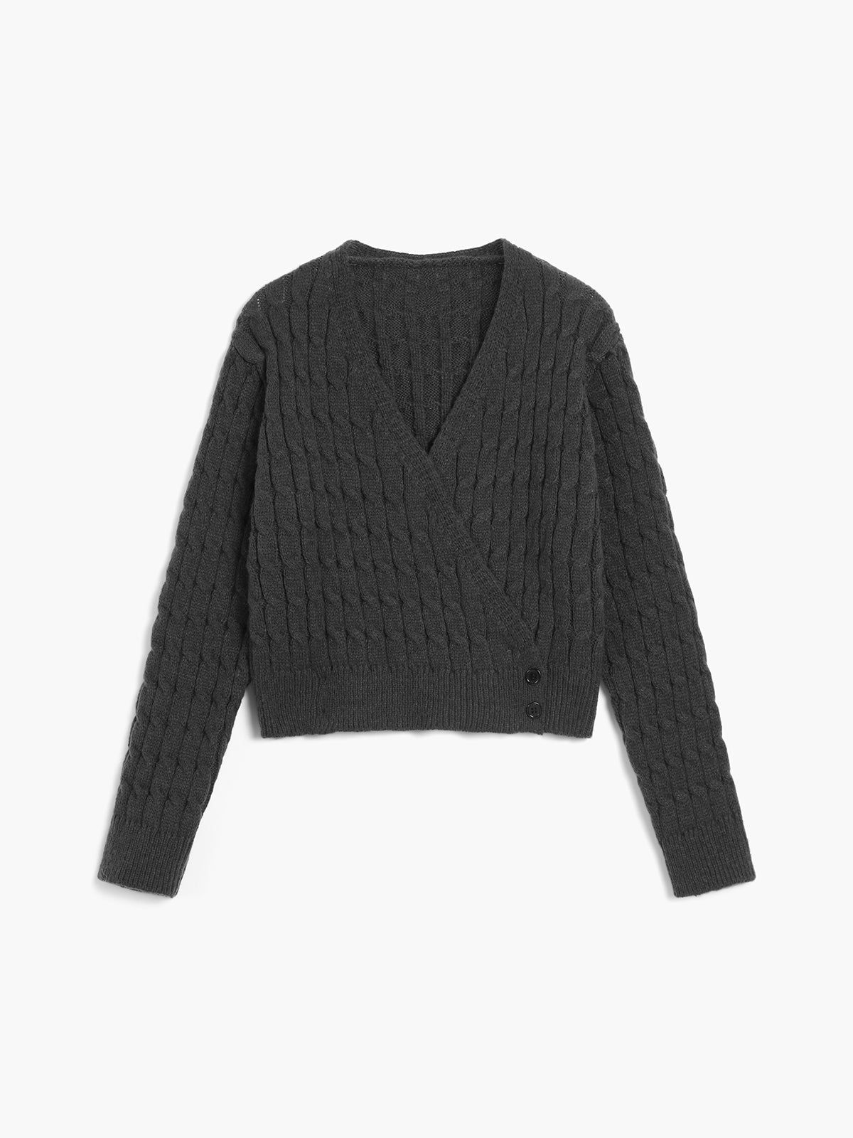 Asymmertic Buttoned Cable Knit Crop Sweater sold by COMMENSE product image thumbnail 2