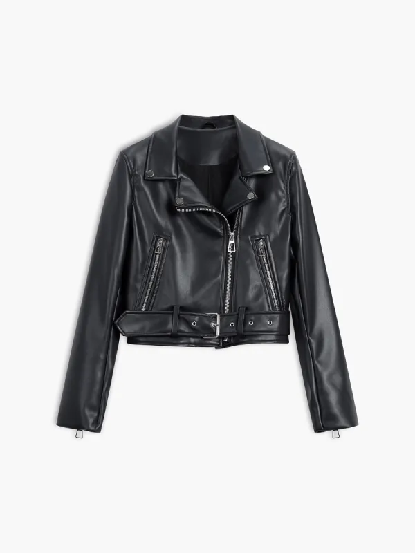 City Faux Leather Belted Jacket sold by COMMENSE