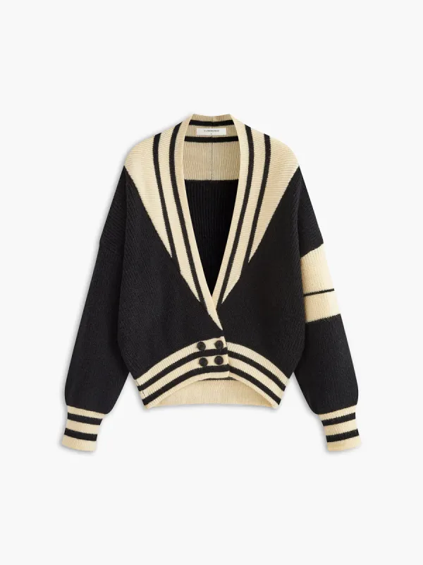 Color Block Button Loose Cardigan sold by COMMENSE