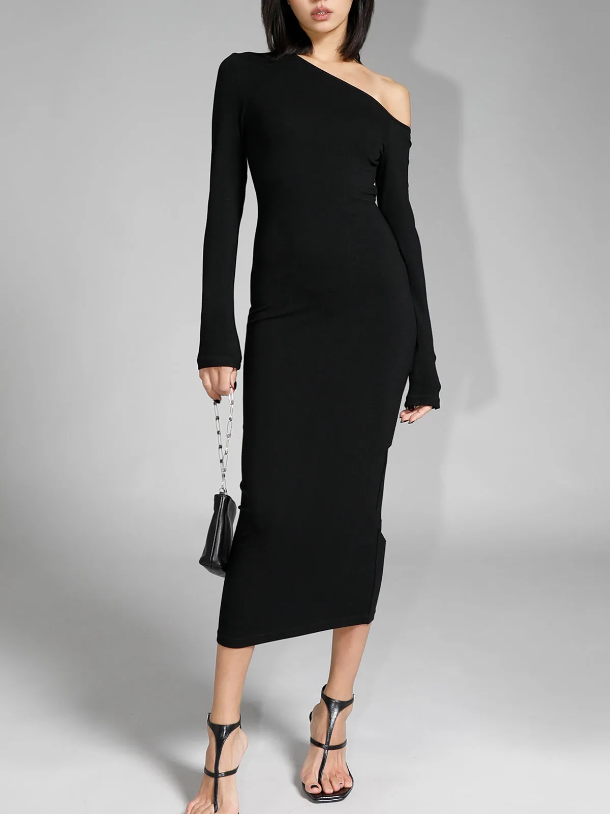 Asymmetric Off Shoulder Long Sleeve Midi Dress sold by COMMENSE product image thumbnail 3