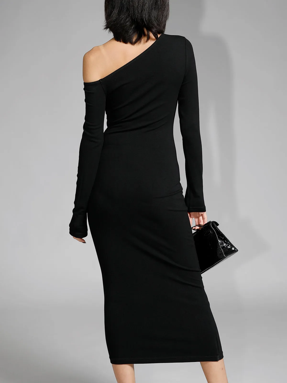 Asymmetric Off Shoulder Long Sleeve Midi Dress sold by COMMENSE product image thumbnail 4