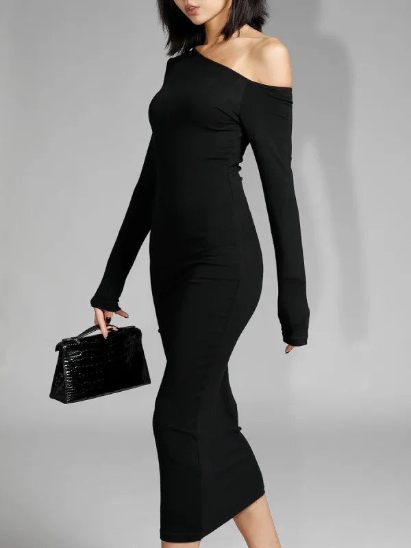 Asymmetric Off Shoulder Long Sleeve Midi Dress sold by COMMENSE