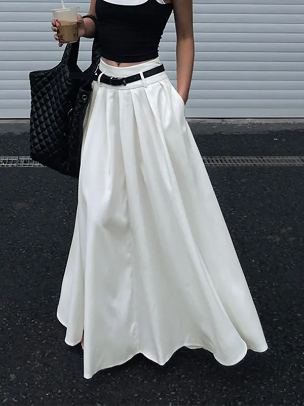 Belted Pleated Long Skirt sold by COMMENSE
