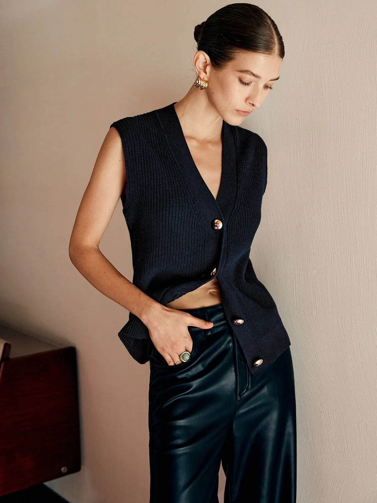 Cotton Blends Ribbed Sweater Vest sold by COMMENSE product image thumbnail 4