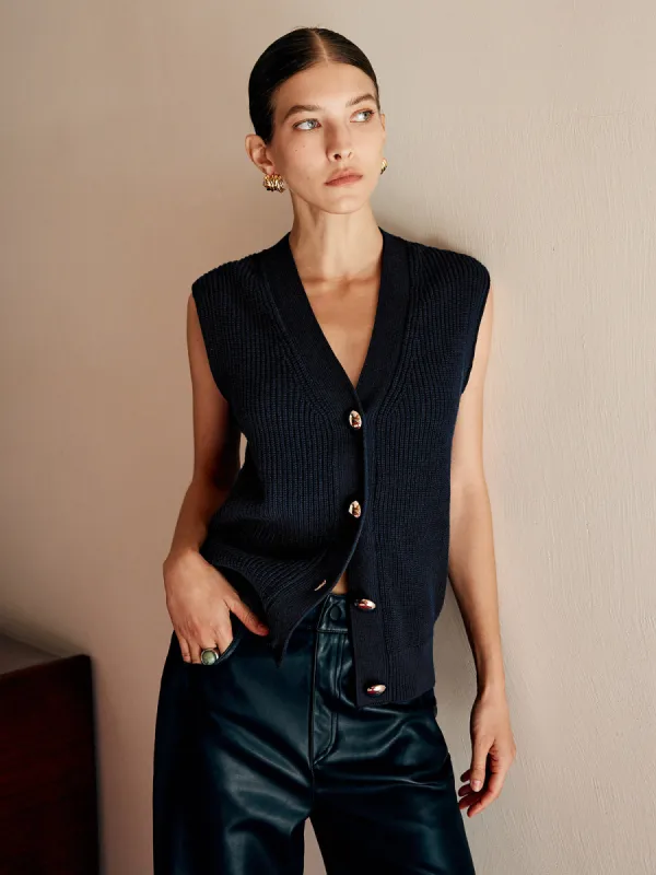 Cotton Blends Ribbed Sweater Vest sold by COMMENSE
