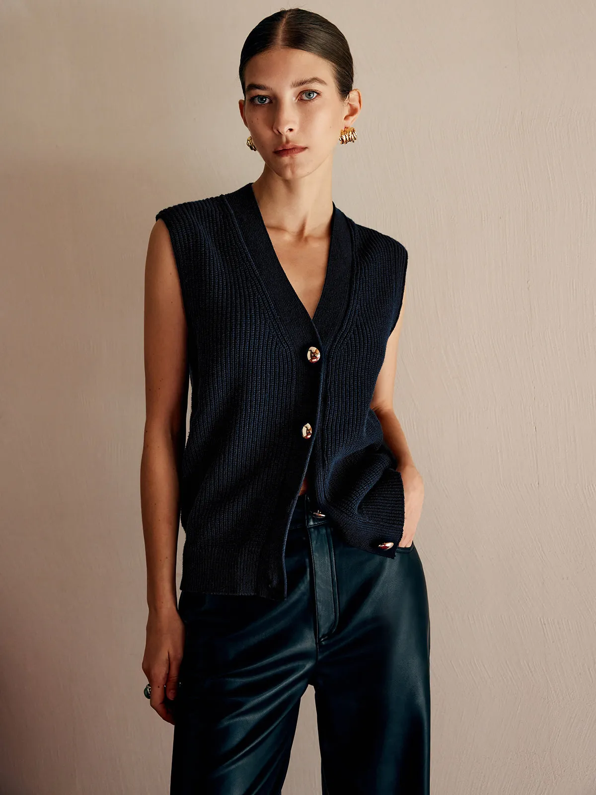 Cotton Blends Ribbed Sweater Vest sold by COMMENSE product image thumbnail 2