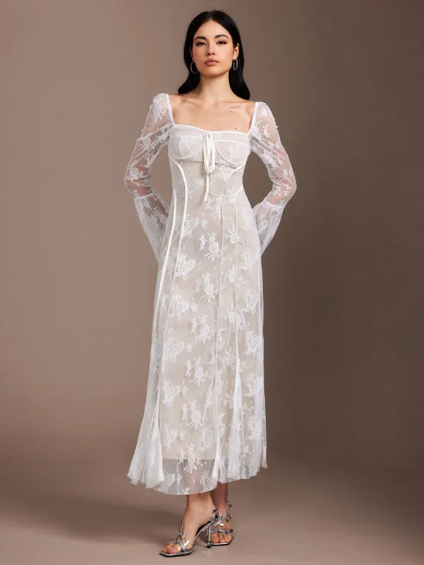 Lace Ruffle Flowy Dress sold by COMMENSE
