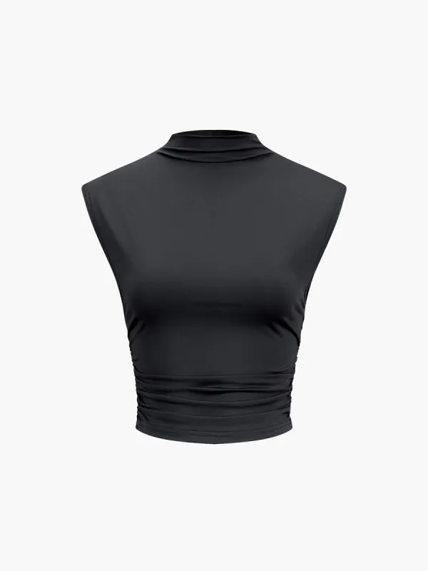 Cap Sleeve Ruched Crop Top sold by COMMENSE
