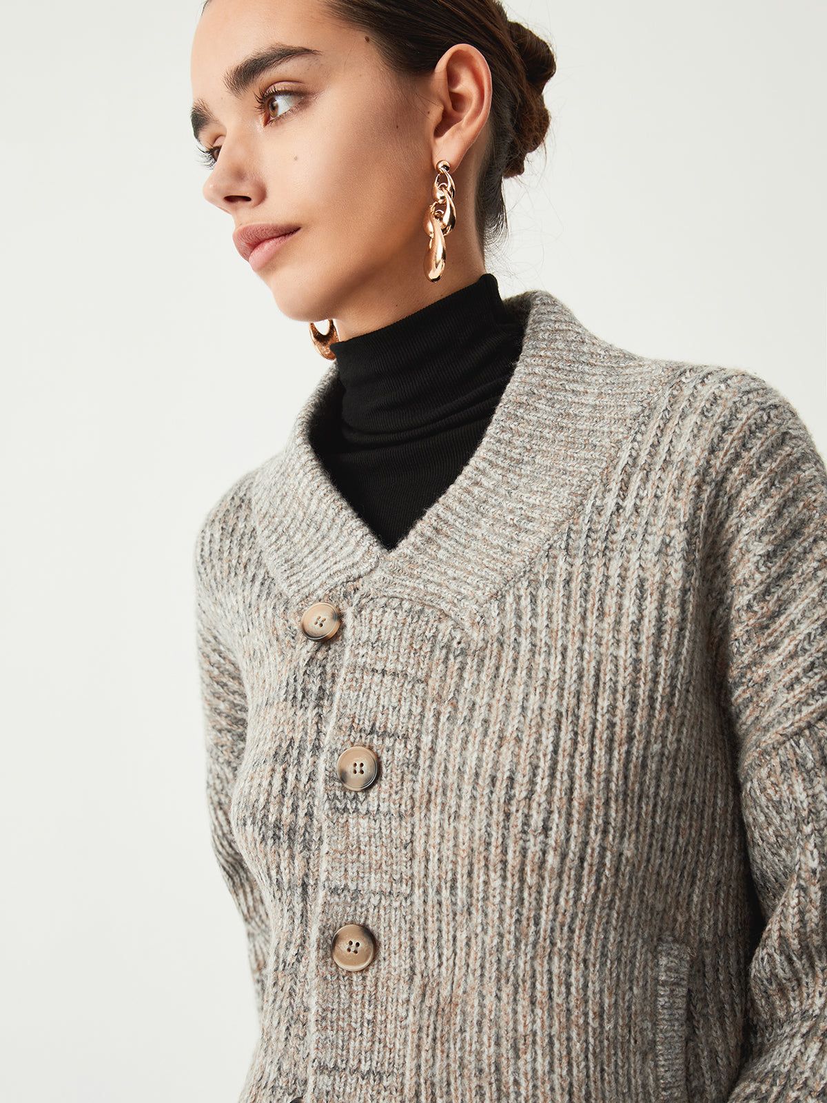 Asymmetric Button Ribbed Knit Cardigan sold by COMMENSE product image thumbnail 5