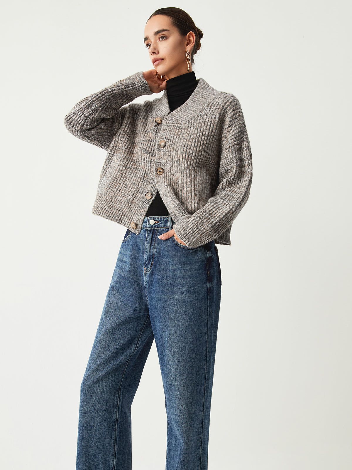 Asymmetric Button Ribbed Knit Cardigan sold by COMMENSE product image thumbnail 2