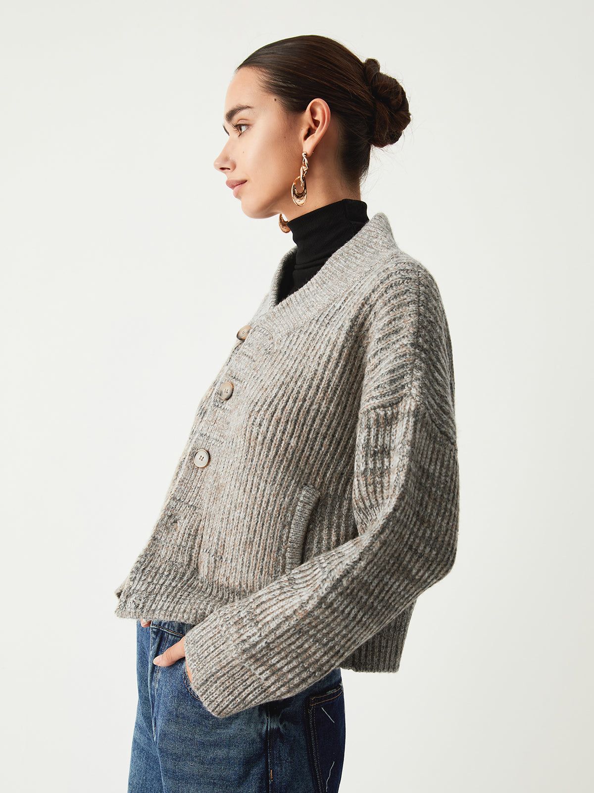 Asymmetric Button Ribbed Knit Cardigan sold by COMMENSE product image thumbnail 4