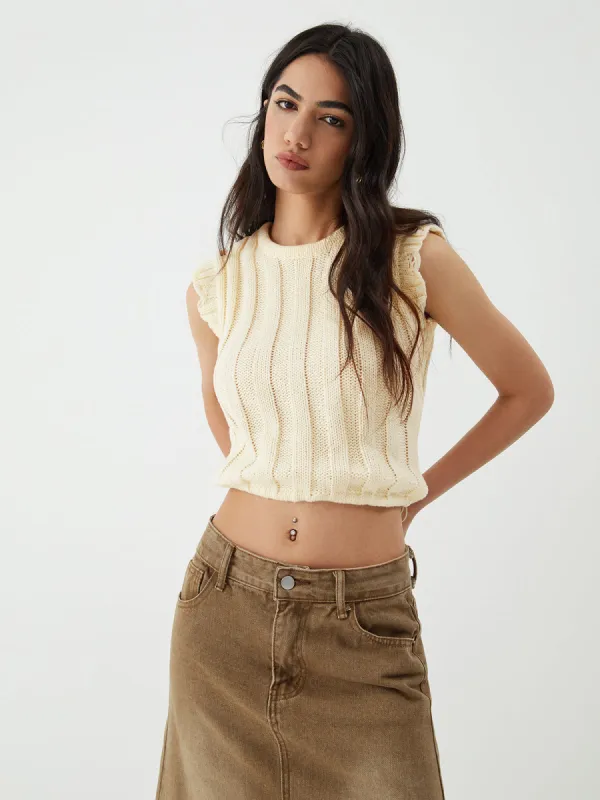 Drawstring Crochet Sweater Vest sold by COMMENSE