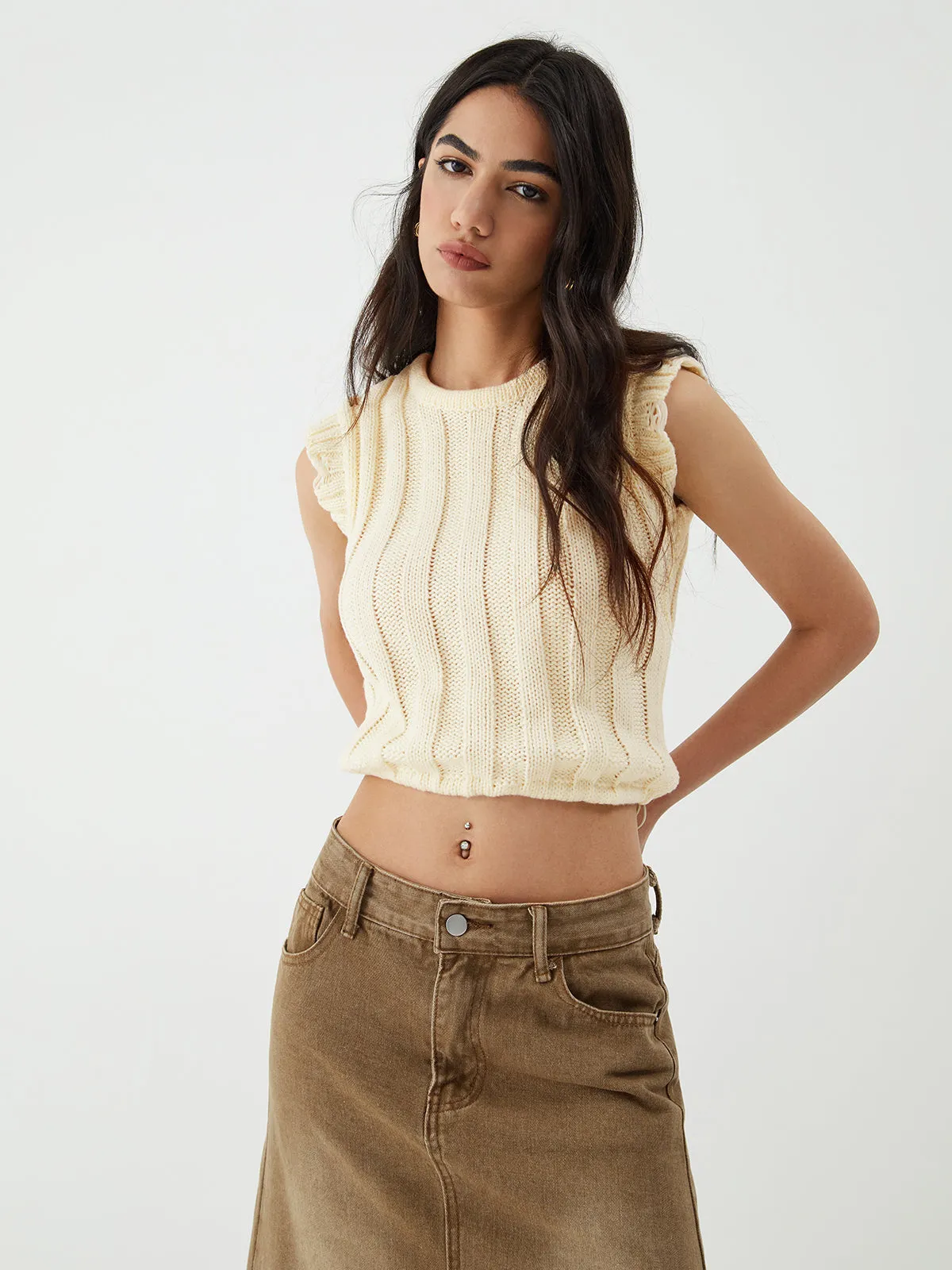 Drawstring Crochet Sweater Vest sold by COMMENSE