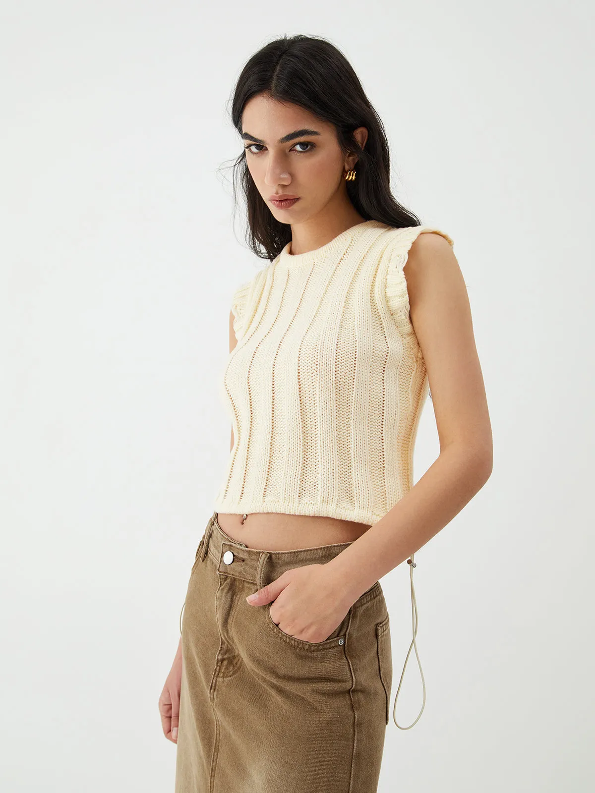 Drawstring Crochet Sweater Vest sold by COMMENSE product image thumbnail 2