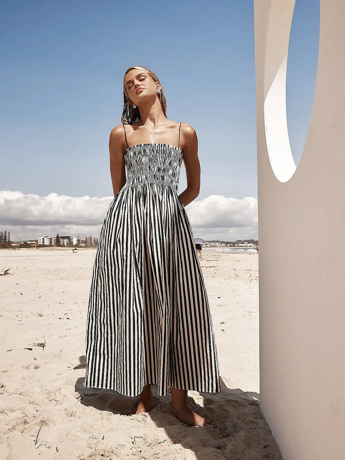 Sleeveless Pinstripe Long Dress sold by COMMENSE product image thumbnail 4
