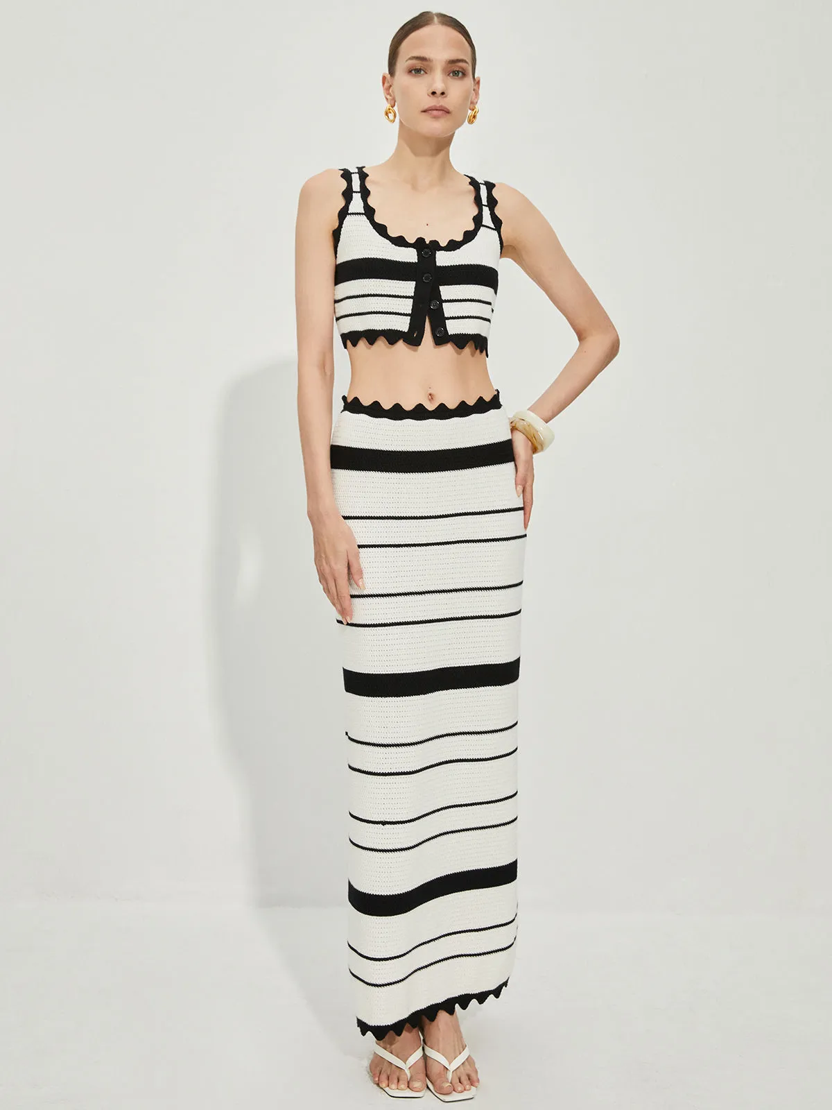 Contrast Trim Stripe Knit Skirt Set sold by COMMENSE product image thumbnail 2