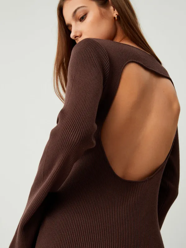 Cinnamon Open Back Long Sleeve Long Sweater Dress sold by COMMENSE