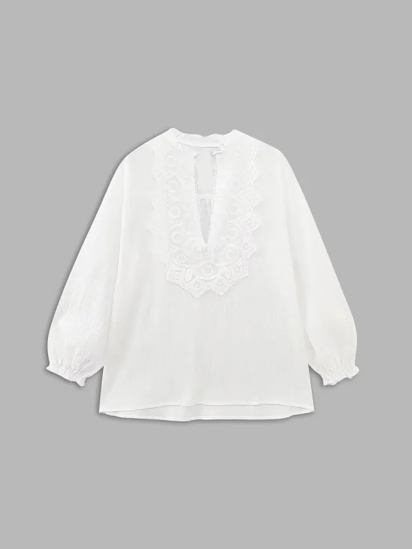 Embroideried Floral Cover Up Blouse sold by COMMENSE
