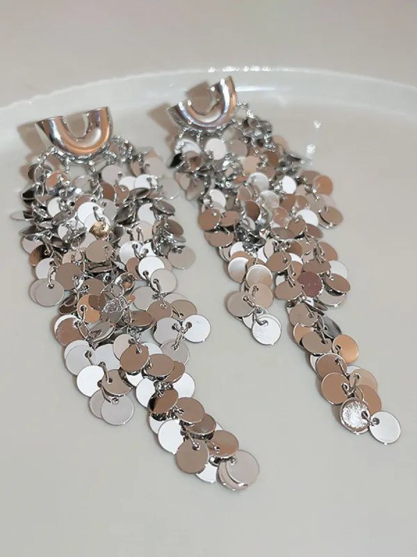 Circle Sequin Tassel Earrings made by COMMENSE