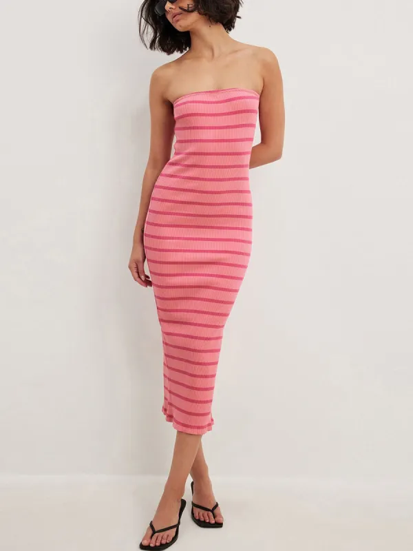 Strawberry Stripe Tube Midi Sweater Dress sold by COMMENSE
