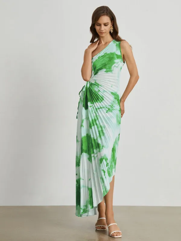Tie Dye Pleated Cutout Long Dress sold by COMMENSE