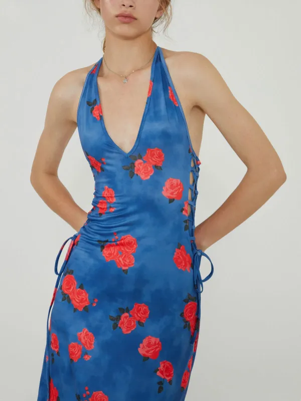 Roses In River Halter Midi Dress sold by COMMENSE