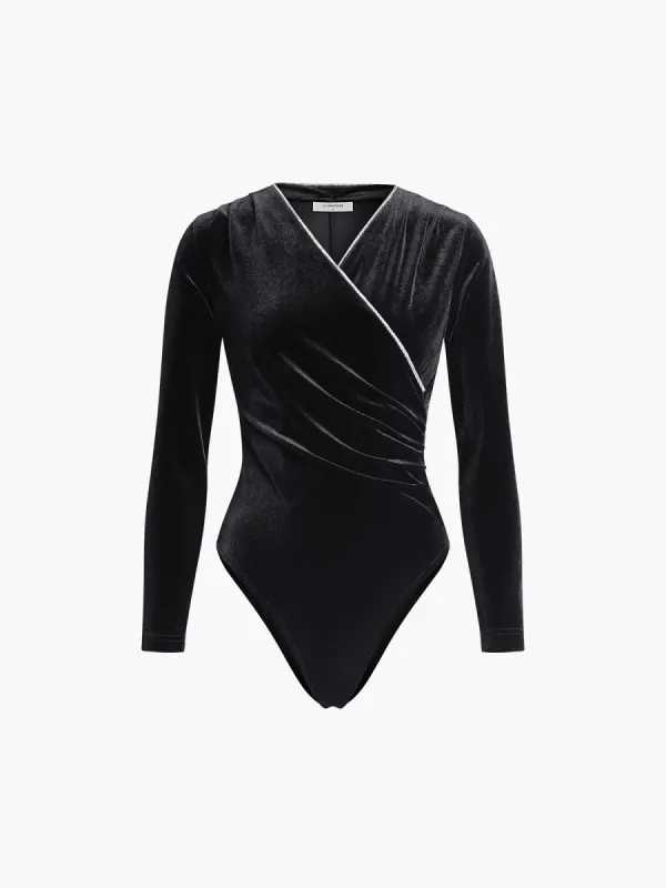 V-Neck Diamond Velvet Long Sleeve Jumpsuit sold by COMMENSE