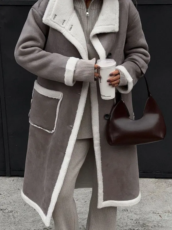 Sherpa Lined Single Breasted Longline Coat sold by COMMENSE