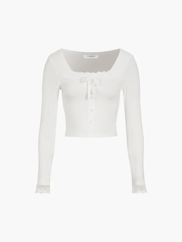 Long Sleeve Lace Cuff Crop T-Shirt sold by COMMENSE