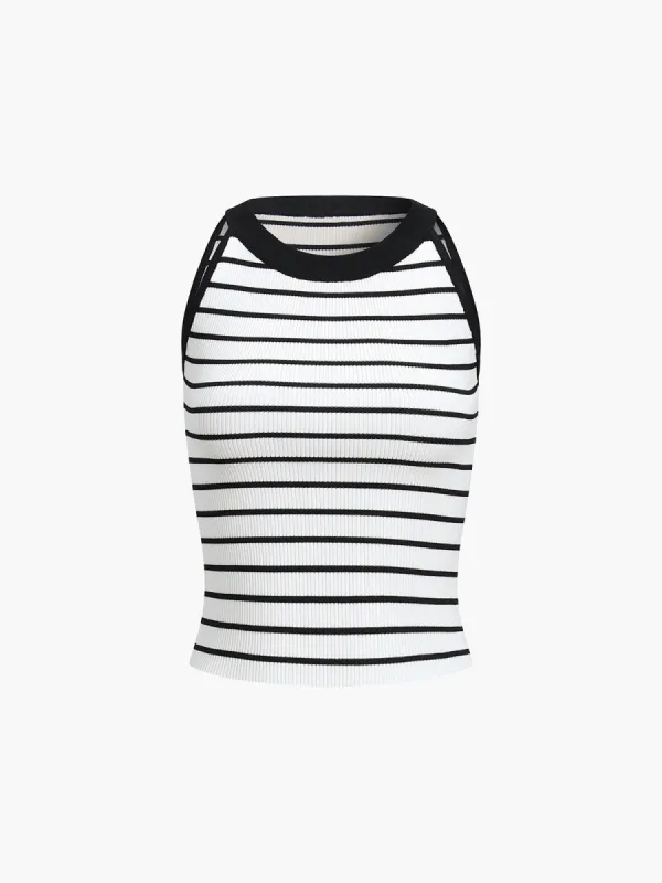 Stripe Rib Crop Tank Top sold by COMMENSE