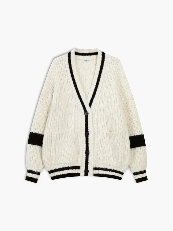 Old Money Contrast Strip Decor Cardigan sold by COMMENSE