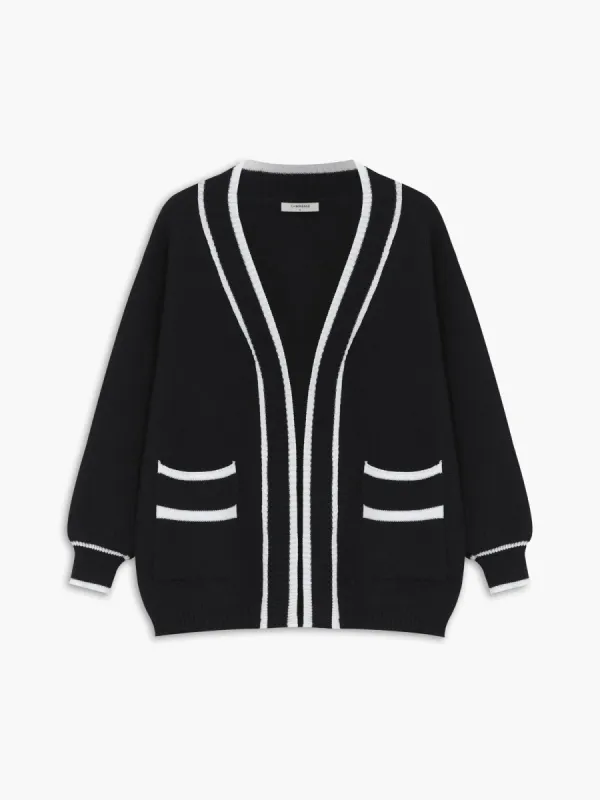 Contrast Strip Cardigan sold by COMMENSE