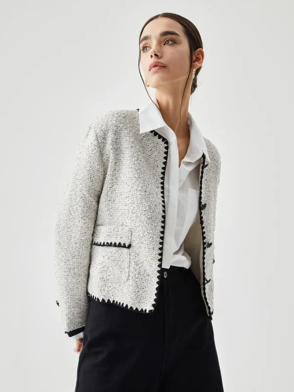 Embroidered Trim Long Sleeve Blazer sold by COMMENSE