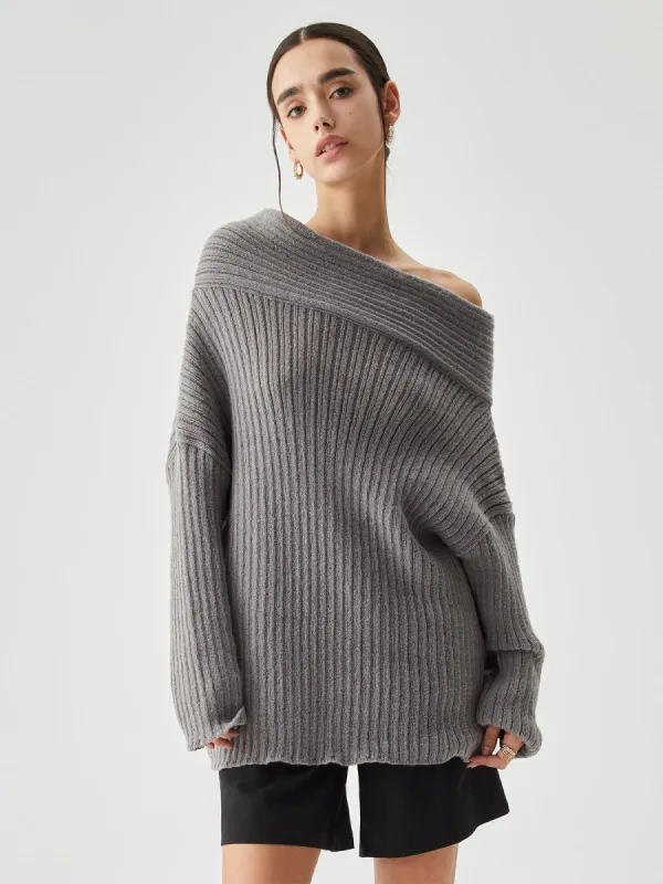 Ribbed Off the Shoulder Sweater sold by COMMENSE